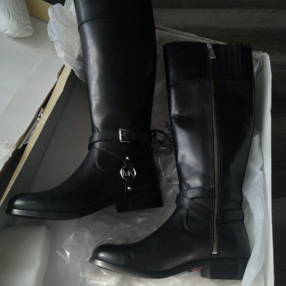 ✨New! Michael Michael Kors Womens Preston Leather Riding Boots Black. NEW. - Picture 2 of 11